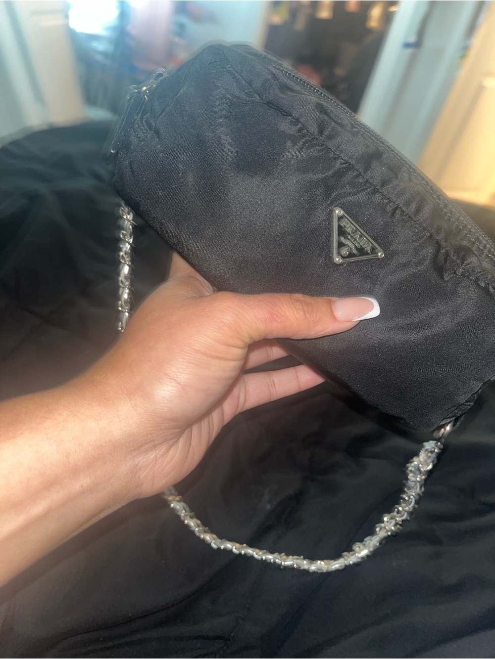 Prada Black Nylon Chain Strap Shoulder Pouch. - Picture 8 of 13